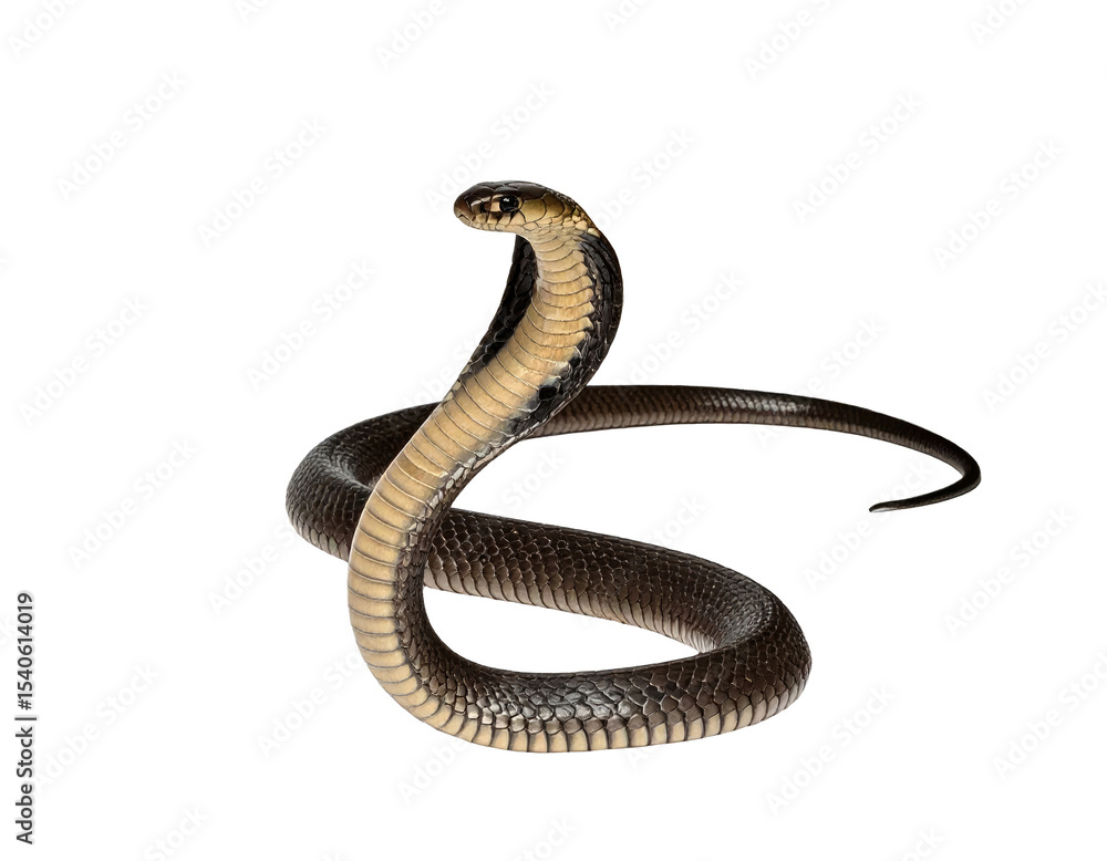 Naklejka premium Elegant Black and Tan Snake in a Dynamic Pose Against White Background