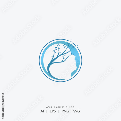 Abstract Human Head and Tree Logo in a Circle, Symbolizing Mental Growth, Wisdom, and Holistic Wellness