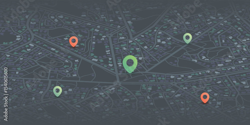 Locator position point. GPS tracking system to navigate around the city landmarks. Detailed city street map with directions to different locations. Vector illustration