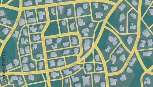 Generic city map of streets, roads, house. Top view of modern city. Abstract navigation plan of huge urban area. Editable vector illustration
