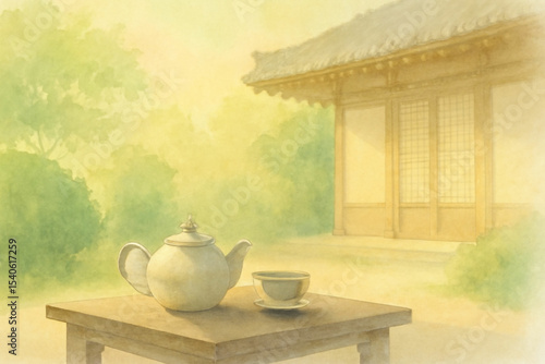 traditional korean tea set background

