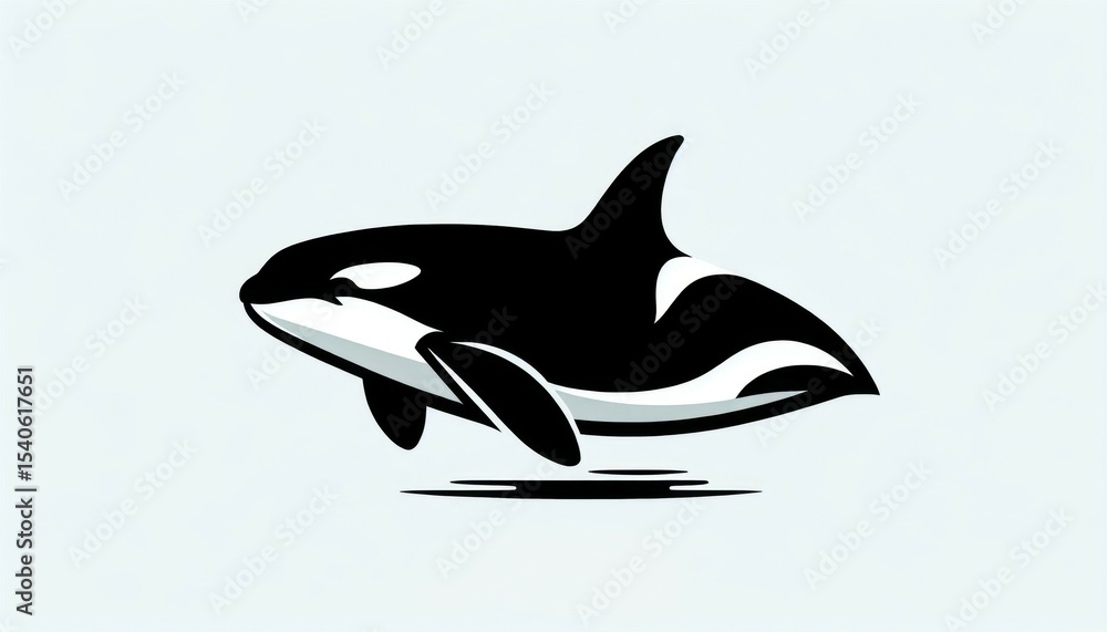 Obraz premium Black And White Pixel Art Orca Swimming In Light Blue Water