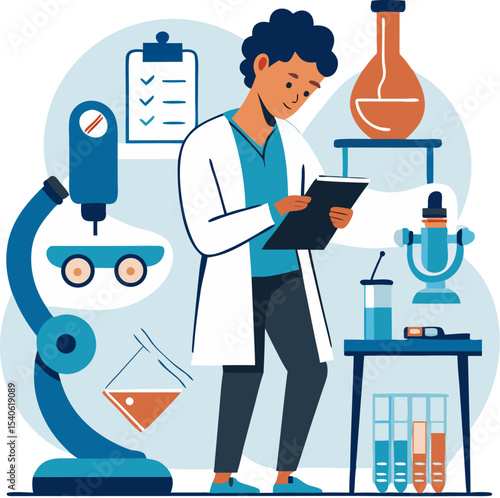 set of funny cartoon scientist