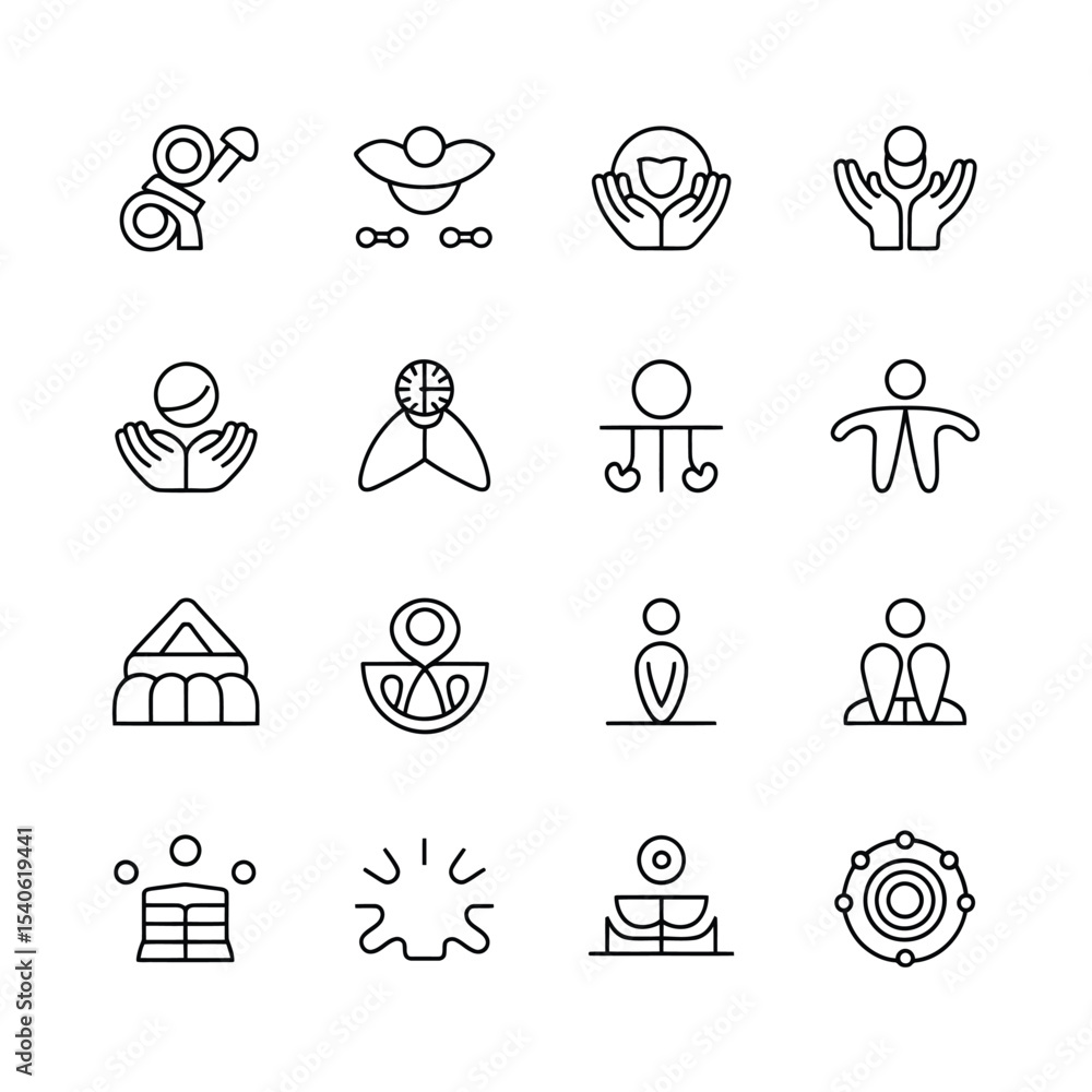 Fototapeta premium Collection of Forty Minimalist Black Line Icons Symbols Geometric Shapes People Objects Design Elements
