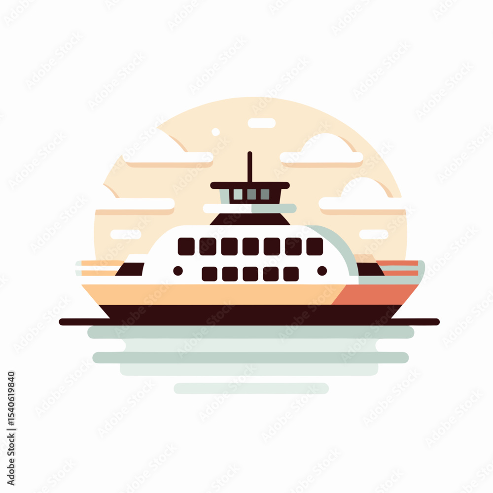 Stylized ferry boat sailing on the water at sunset Stylized ferry boat sailing on the water at sunset