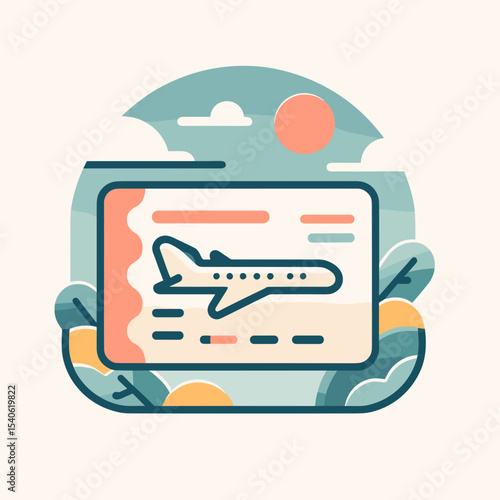 Airplane ticket illustration with nature background