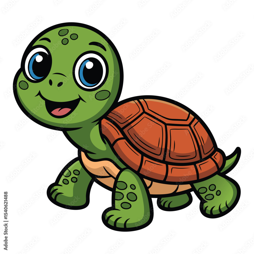 Fototapeta premium A Funny Cute Cartoon turtle walking with face fulk of smile