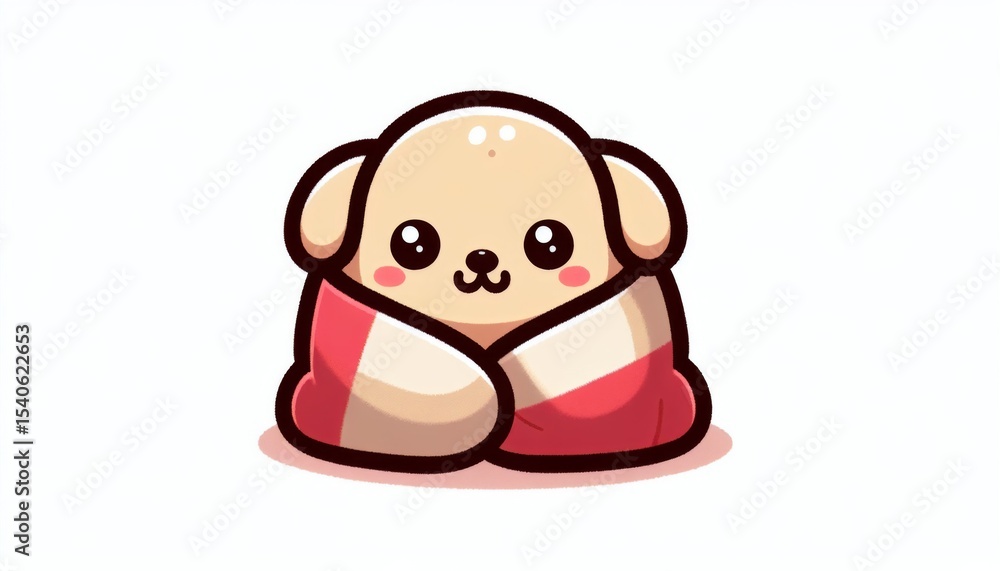 Obraz premium Cute Cartoon Puppy Wrapped in a Blanket