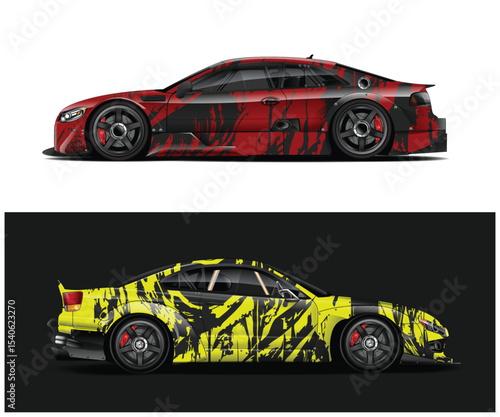 Two Custom Race Cars with Abstract Designs