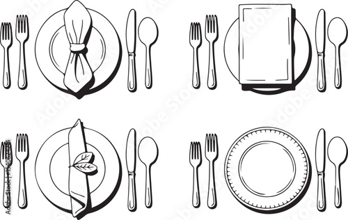 Proper Table Setting Guide Black and White Illustrations