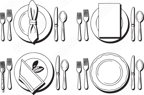 Proper Table Setting Guide Black and White Illustrations