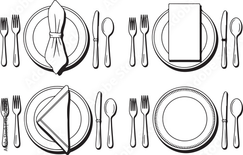Proper Table Setting Guide Black and White Illustrations