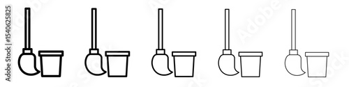 besom with stick and pail icon Flat design on isolated background