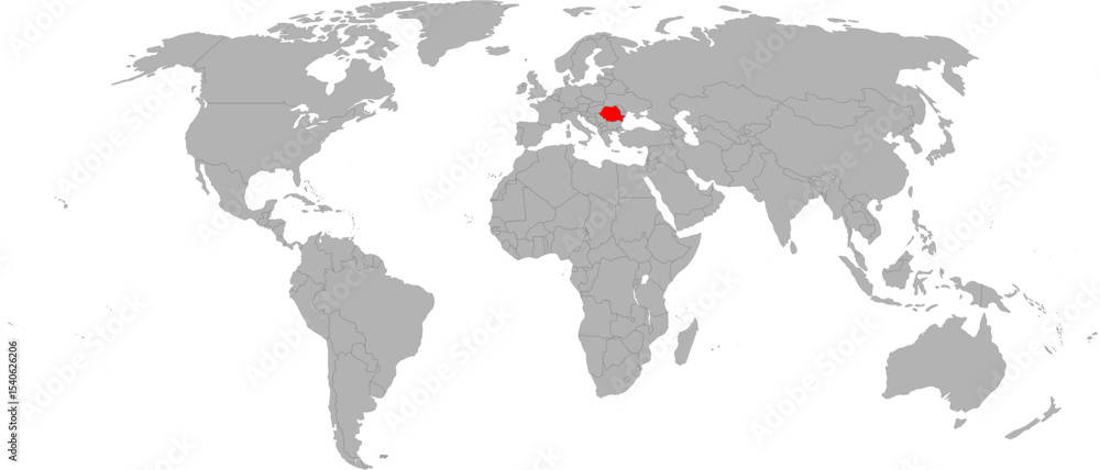 Fototapeta premium Romania Highlighted on World Map