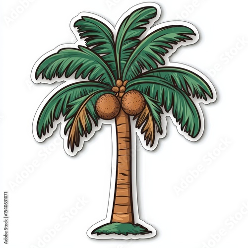 Vibrant Palm Tree with Lush Green Leaves and Brown Trunks