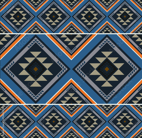 Geometric Thai Ikat Pattern – Blue & Orange Tribal Textile