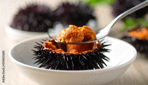 褐色した新鮮なウニ、美味しそうな海鮮画像 Generated by AI	