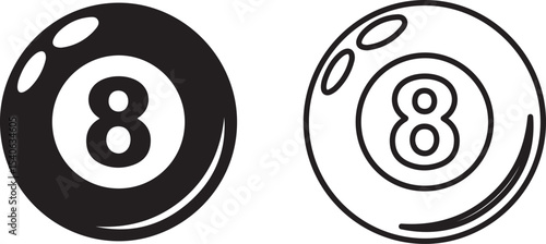 Eight ball icon set black and white illustration