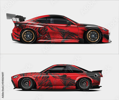 Two Custom Red and Black Race Cars with Aggressive Designs