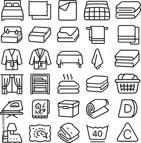 Bedding linens towels home textile icons set vector illustration outline style perfect for store website