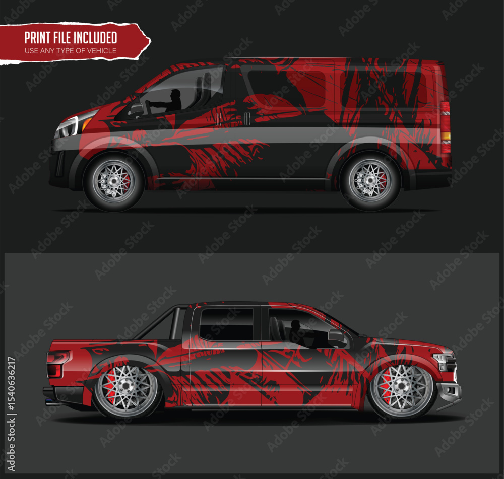 Naklejka premium Red and Black Abstract Vehicle Wraps for Van and Truck