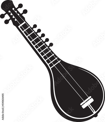 ektara silhouette, ektara musical instrument silhouette vector illustration