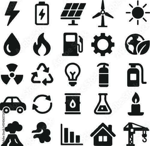 Energy resources and industry vector icons set renewable and nonrenewable energy sources vector illustration