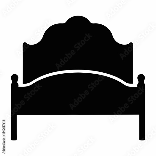 Black Silhouette of a Bed with Headboard and Footboard Design