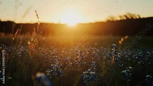 Sunset over a field of wildflowers