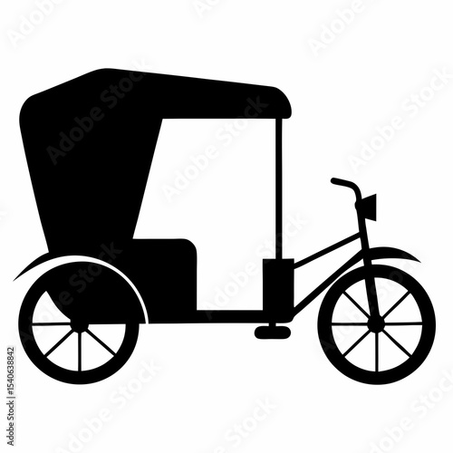 Vintage Rickshaw Silhouette A Classic Transportation Icon in Black and White