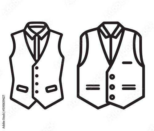Elegant waistcoat drawing line art fashion design. Formal vest illustration black and white menswear clipart.