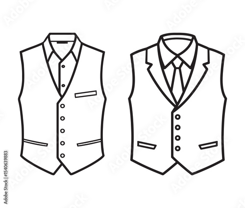 Elegant waistcoat drawing line art fashion design. Formal vest illustration black and white menswear clipart.