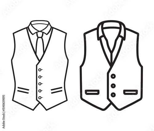 Elegant waistcoat drawing line art fashion design. Formal vest illustration black and white menswear clipart.