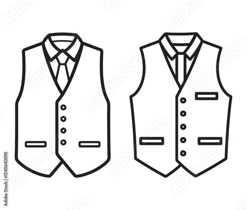 Elegant waistcoat drawing line art fashion design. Formal vest illustration black and white menswear clipart.
