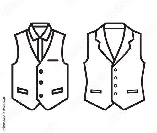 Elegant waistcoat drawing line art fashion design. Formal vest illustration black and white menswear clipart.