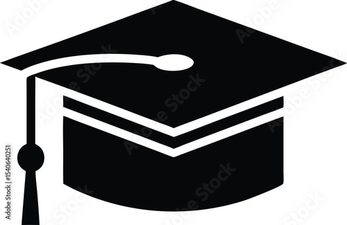 graduation cap silhouette vector isolated on transparent background, graduation hat with tassel flat icon, academic cap, achievement cap, education cap
