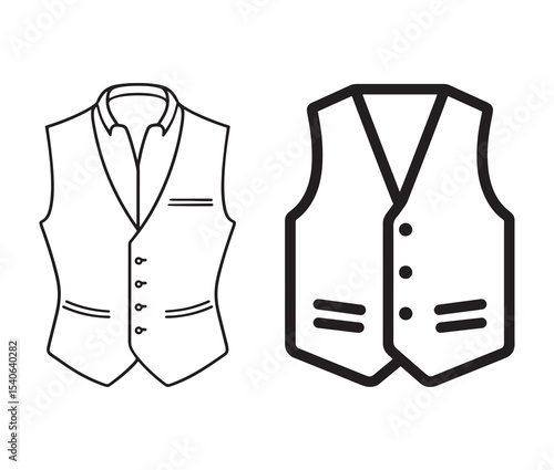 Elegant waistcoat drawing line art fashion design. Formal vest illustration black and white menswear clipart.