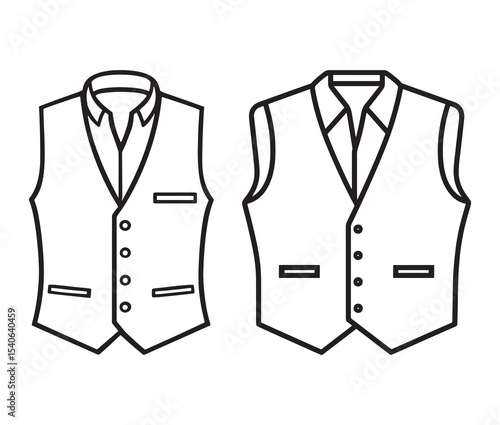 Elegant waistcoat drawing line art fashion design. Formal vest illustration black and white menswear clipart.