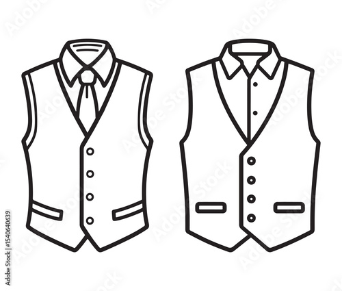 Elegant waistcoat drawing line art fashion design. Formal vest illustration black and white menswear clipart.