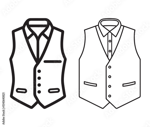Elegant waistcoat drawing line art fashion design. Formal vest illustration black and white menswear clipart.