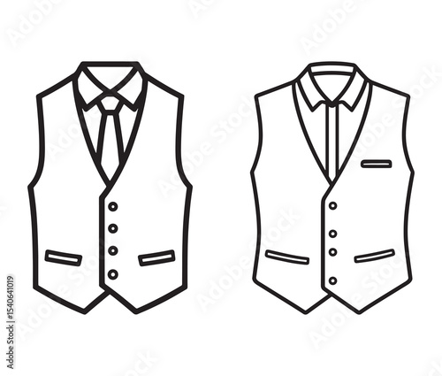 Elegant waistcoat drawing line art fashion design. Formal vest illustration black and white menswear clipart.