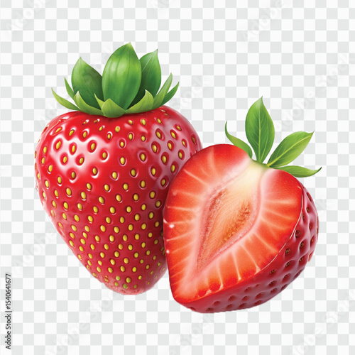 realistic 3d whole strawberry fruit with slice in different style isolated on transparent background