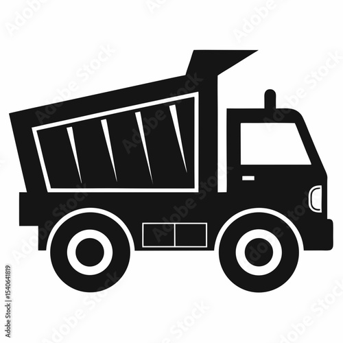 Black dump truck illustration on white background