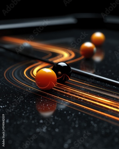 Pool balls on a dark table with glowing lines