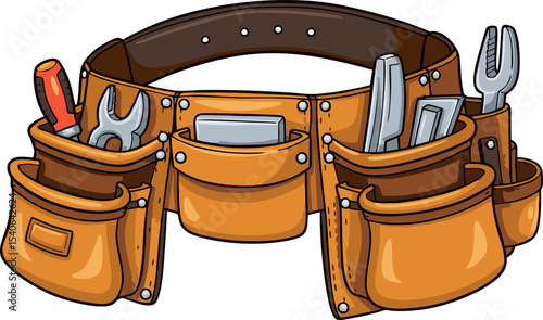 Cartoon Tool Belt with Various Tools for Construction and Repair