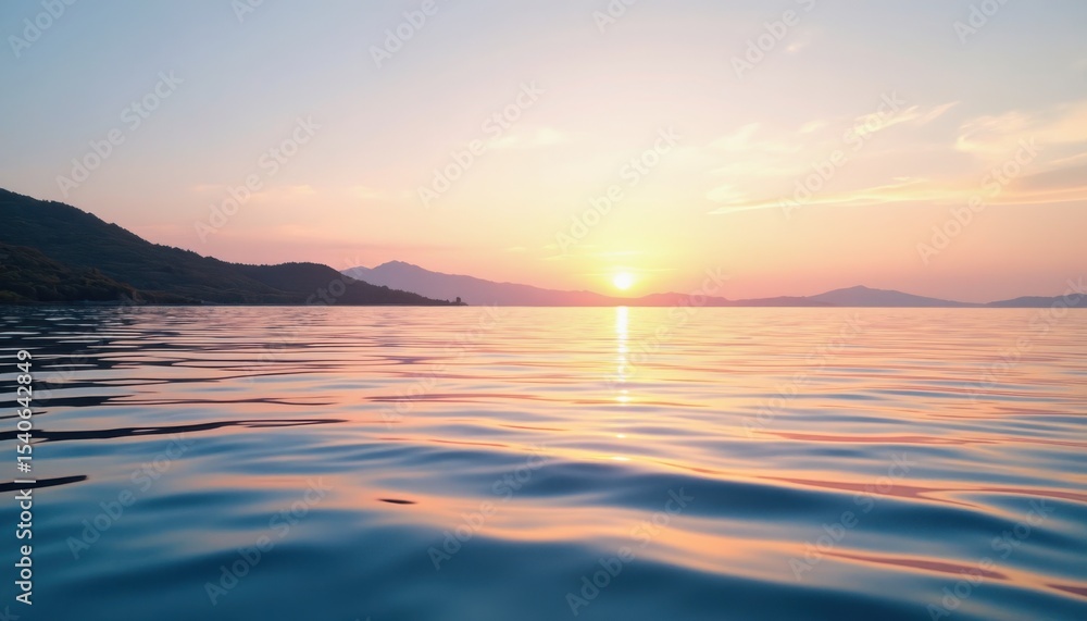 Obraz premium Sunset reflection over calm waters serene landscape nature photography tranquil environment wide-angle view