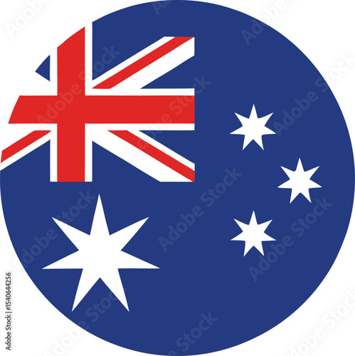 australia flag in a circle, national symbol with union jack and stars, vector round flag illustration