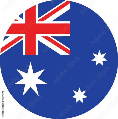 australia flag in a circle, national symbol with union jack and stars, vector round flag illustration