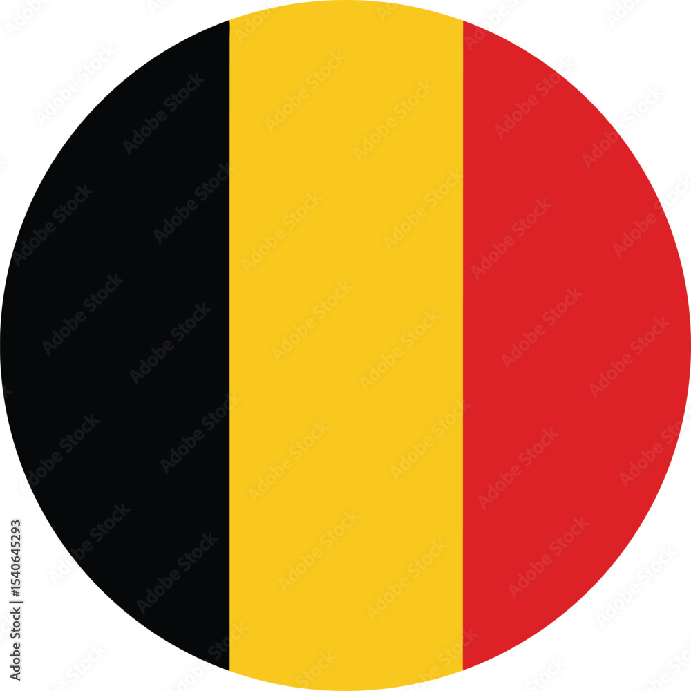 Fototapeta premium circle icon of belgium flag, round national flag of belgium with black, yellow, and red vertical stripes, vector illustration