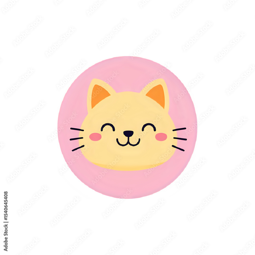 Fototapeta premium Cute Cat Face: Pink Circle Cartoon Kitten Design